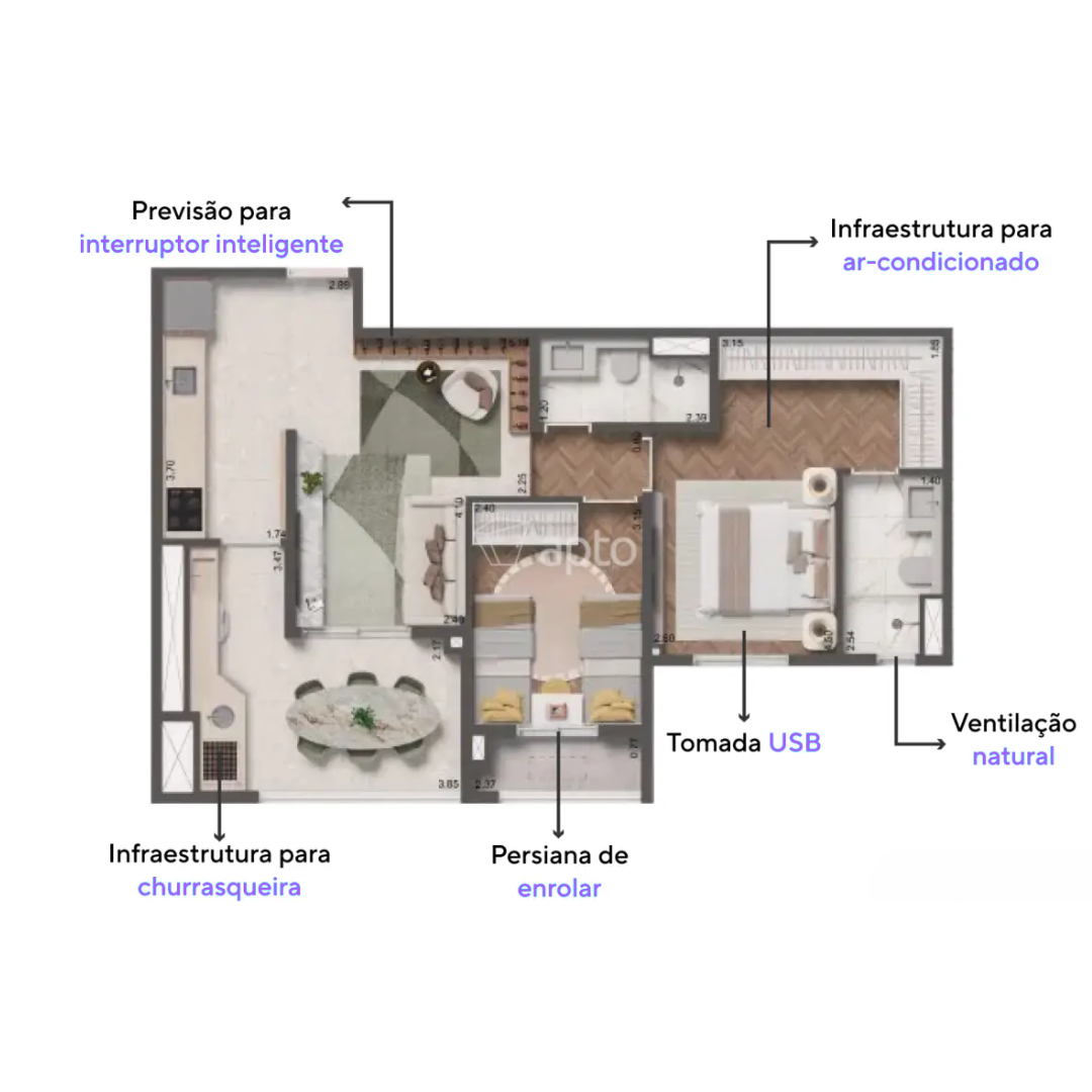 68 m²: 2 quartos sendo 1 suíte Preço de venda sob consulta
