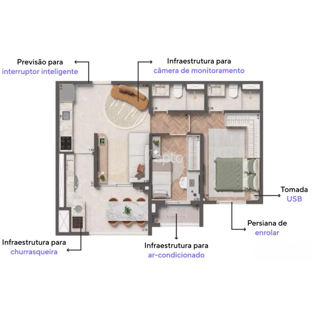 60 m²: 2 quartos sendo 1 suíte Preço de venda sob consulta
